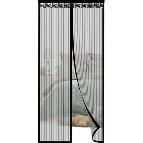 Moustiquaire magnétique auto-amorçante 100 x 210 cm, maille ultra fine, rayures noires, anti-mouches et insectes, convient pour couloir, porte-fenêtre, bande adhésive, aucun perçage requis (1/5)