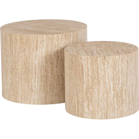 Juego de mesa de centro Leila de 38 cm/48 cm, estilo moderno, de travertino. (1/5)