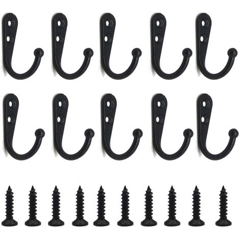Lot de 20 crochets muraux noirs avec vis pour suspendre les clés de serviette de peignoir de poche pour gagner de la place (1/4)