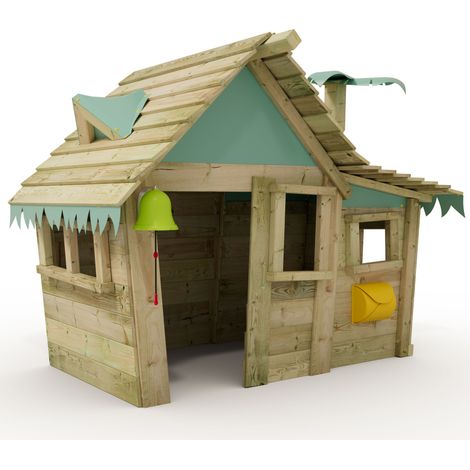 Wickey – Cabane de jardin pour enfant en bois massif – Toit en bois, fenêtres, cheminée – Résistante aux intempéries, personnalisable (1/5)