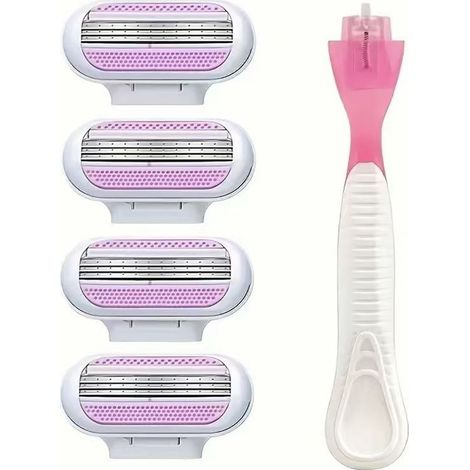 Rasoir manuel pour femmes — Porte-lame triple en acier inoxydable (Lot de 4 lames + 1 porte-lame) pour une épilation douce et sans irritation (1/4)