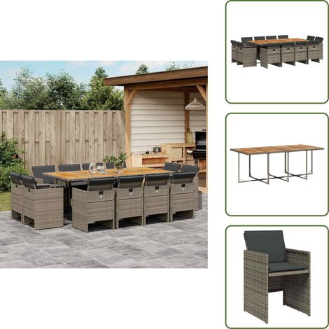 13-tlg. Garten-Essgruppe mit Kissen Grau Poly Rattan - Gartengestelle - Gartenmöbelset - Outdoor Möbel - Terrassenmöbel - Esstisch (1/5)