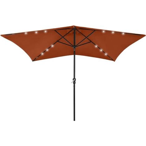 Parasol de jardin avec LED et mât en acier terre cuite 2 x 3 m - Ombrelle jardin terrasse balcon extérieur résistant (1/5)