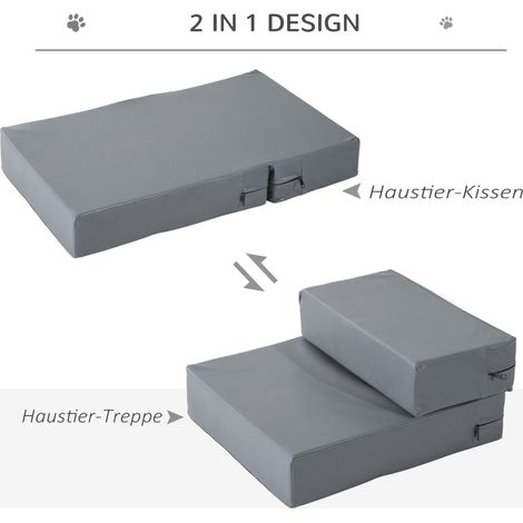 Tapis d'escalier pour chien et chat, 2 marches pliables, rampe antidérapante pour animaux, gris, L45 x l39 x H20 cm (1/5)