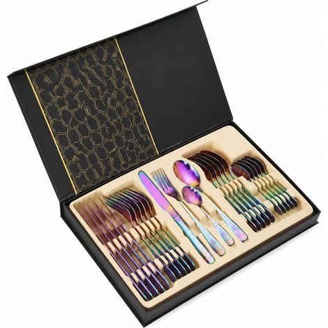 Ensemble de couverts 24 pièces en acier inoxydable (fourchettes, cuillères, couteaux) avec coffret cadeau (1/5)