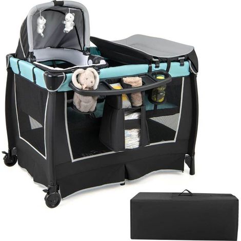 6 en 1 lit parapluie bébé avec parc, table à langer et berceau amovible, lit de voyage pratique (1/2)