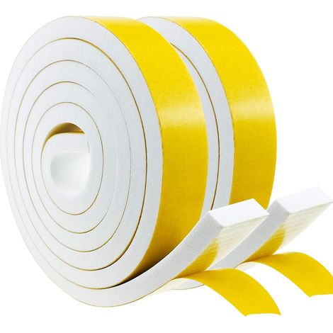 Joint Isolation pour Porte Fenêtre, Joint Adhésif en Mousse Caoutchouc, 2 Rouleaux 25mm(l) x10mm (H) x2m(L) Bande Caoutchouc Joint Isolation du Bruit Froid, Anti-collision, Antichoc, Blanc (1/5)