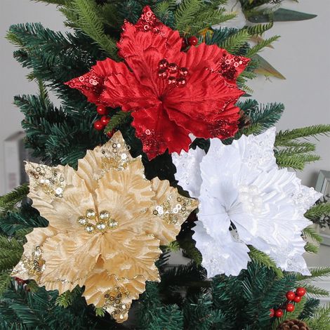 Fleur Artificielle - Pour Arbre De Noël Et Couronne - Dorée - 27x27 cm - 1 Pièce (1/5)