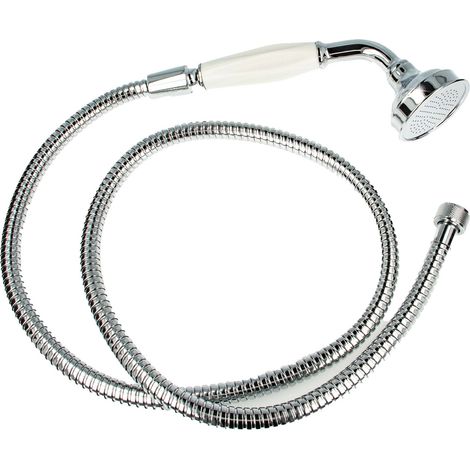 tecuro Nostalgie - Handbrause Ø 65 mm, 1-strahlig, mit 200 cm Metallbrauseschlauch verchromt (1/5)