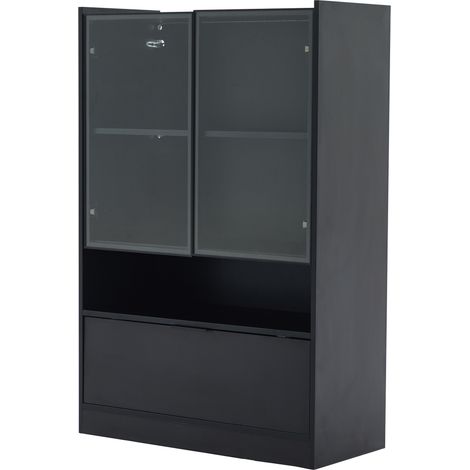 Vitrine LED noire mate, éclairage contrôlé par application, meuble vitré sur pied 120 x 80 x 35 cm pour salon (1/5)
