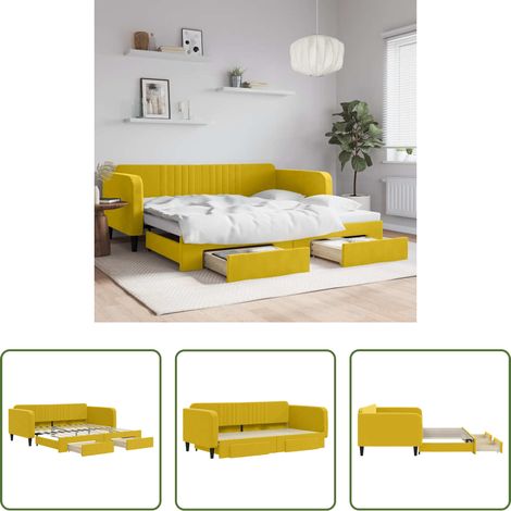 vidaXL Sofa-Bett - Tagesbett Ausziehbar mit Schubladen Gelb 100x200 cm Samt (1/5)