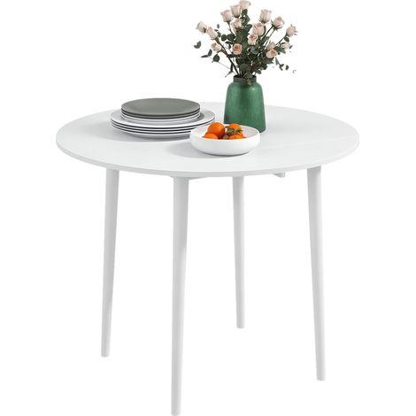 Homcom – Table de salle à manger pliante – Ronde extensible Ø 89 cm – 2 abattants – Panneaux de particules – Charge max 60 kg – Blanc (1/5)