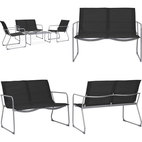 4-tlg. Garten-Lounge-Set Stoff und Stahl Schwarz - Gartenmöbel Set - Loungesessel - Esstisch - Outdoor Möbel - Balkonmöbel - Home & Living (1/5)