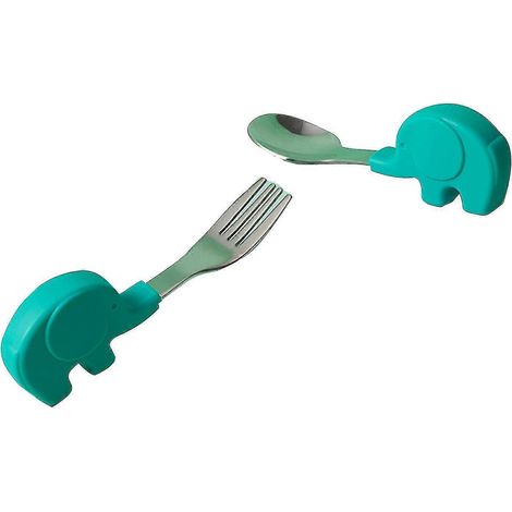 1 Set Kinderlöffel, lebensmittelechter Edelstahl, Kleinkind-Essbesteck, Gabel für Babys-Elephant-Green