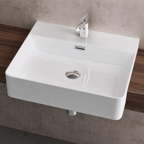 doporro Lavabo da Appoggio Lavabo da Incasso 50,5x42,5x12,5cm, Lavandino Bagno Brüssel702 in Ceramica con Nano Rivestimenti inclusi, Bianco