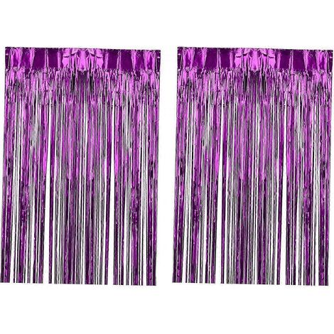 Rideaux à franges métallisées (2 pièces) - Décor de fond pour fêtes, anniversaires, carnavals-Rose Red