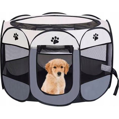 Faltbarer Käfig für Hunde und Katzen, 73 cm, für das Zuhause, beige-grau.