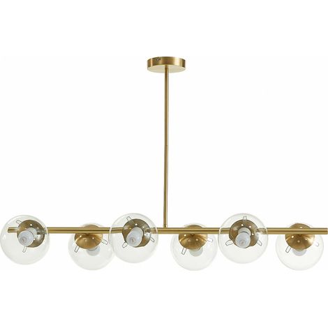 Lampadario L. 128 cm in Ottone spazzolato e 6 globi di Vetro - YUKON (1/5)