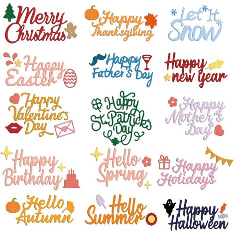 15 pièces découpes de mots pour la fabrication de cartes joyeux anniversaire matrices de découpe en métal matrices découpe mots Noël pour bricolage scrapbooking photo album papier décoration (1/5)