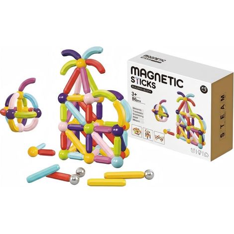 Jeu de construction magnétique XC-C15, 86 pièces, bâtonnets et billes colorés, jouet créatif enfant dès 3 ans (1/5)