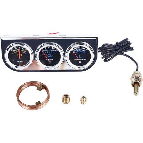 Juego de tres instrumentos mecánicos cromados para automóvil (voltaje, presión de aceite, temperatura del agua), de 10 a 15 V CC. (1/5)