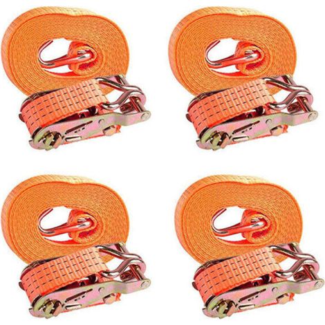 Sangle À Cliquet - 6 M - 40 Mm - Résistance De Cassure 3000 Kg - Charge Utile 1500 Kg - Crochets Acier Pointus - Pour Transport Routier Et Maritime - Lot De 4 (1/5)
