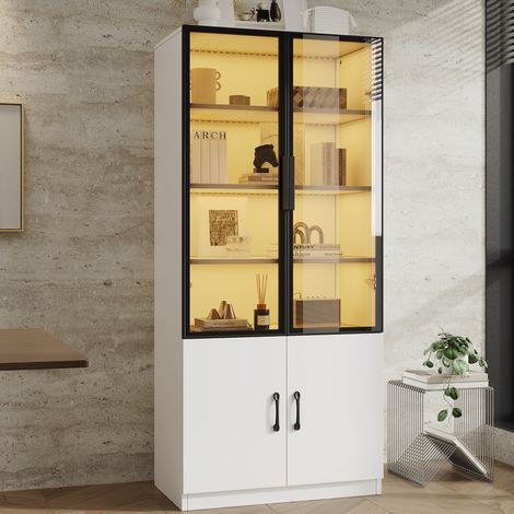 Vitrine blanche 60 x 40 x 160 cm avec LED multicolore, verre fumé et 2 portes (1/5)