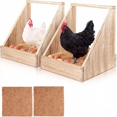 Lot de 2 nichoirs pour poules, nichoirs à poules à montage mural en bois avec tapis de nidification, 33 × 34,5 × 32 cm, nid pour volailles comme les poules et les canards