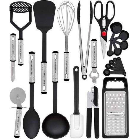 Juego de 23 utensilios de cocina de nailon - Utensilios de cocina de acero inoxidable, accesorios de cocina - Juego de utensilios de cocina antiadherentes (1/4)