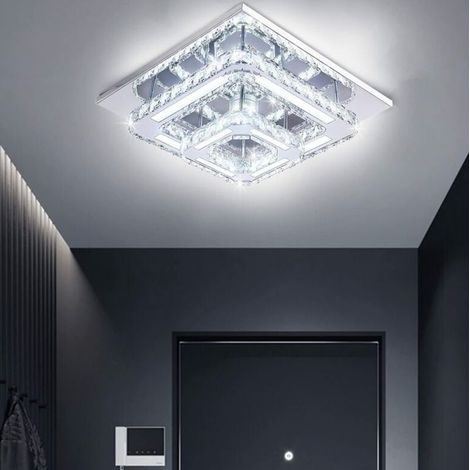 Plafonnier LED Luminaire Plafonnier en Cristal 24W Plafonnier Carré Moderne Lustre pour Salle de Bain Cuisine Chambre (1/4)