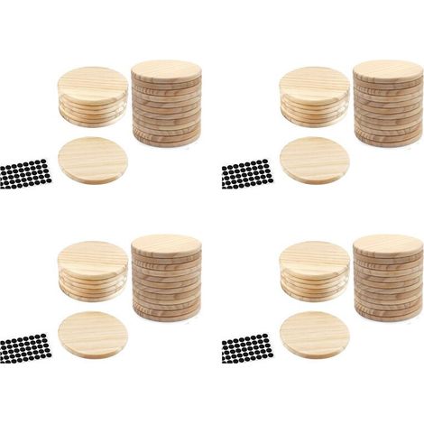 80 posavasos de madera, redondos de 10 cm (4 pulgadas) en blanco, ideales para manualidades, con puntos de silicona antideslizantes. (1/4)