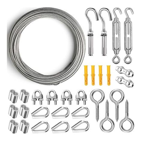 15 m Stainless Steel Rope Hanging Kit, 2 mm PVC Coated Stainless Steel Cable for Light Hanging Chain, Washing Wire, Climbing Equipment Curtain Cord (1/5)