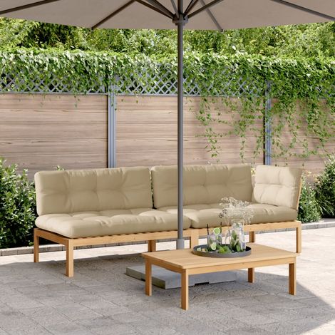 3-tlg. Garten-Sofagarnitur aus Paletten mit Kissen Akazienholz (1/5)