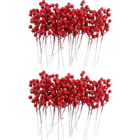 40x Tiges Artificielles de Baies Rouges de NoëL de 8 Pouces pour Ornements D'Arbre de NoëL, Guirlande de NoëL DIY
