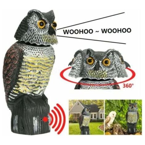 Effaroucheur d'oiseau réaliste tête rotative son hibou rôdeur leurre répulsif Protection antiparasitaire épouvantail jardin cour déplacer,TRIMEC (1/5)