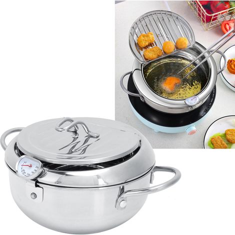 Friteuse 201 en acier inoxydable, friteuse japonaise à tempura, usage domestique, mini-friteuse multifonctionnelle avec filtre à huile, grille et thermomètre, 28 cm (1/5)