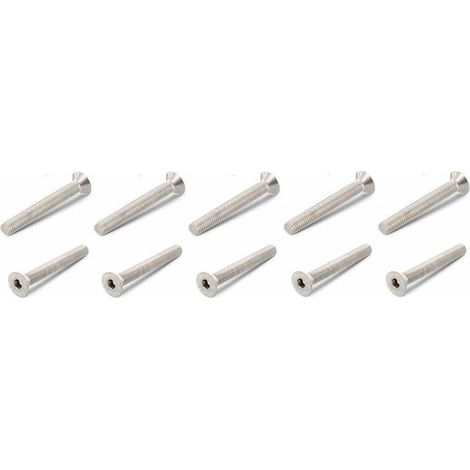10x Vis tête plate fraisée six pans creux allen DIN 7991 ISO 10642 en acier inoxydable A4 filet complet Travaux Bois Acier Meuble Inox Filetage Entier, M6 x 25mm