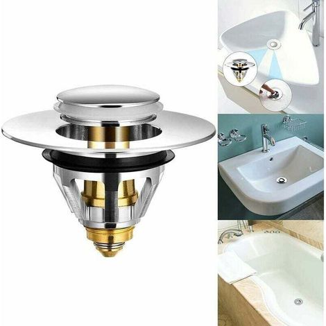 Bonde de Lavabo Pop-Up - Universel Flitre de Vidange Anti-Bloqué, Bouchon Lavabo, Bonde et Clapet Baignoire[Acier Inoxydable+Cuivre Pur, pour 34-38mm Trou Vidange]Bouchon Baignoire pour Lavabo Cuisine (1/5)
