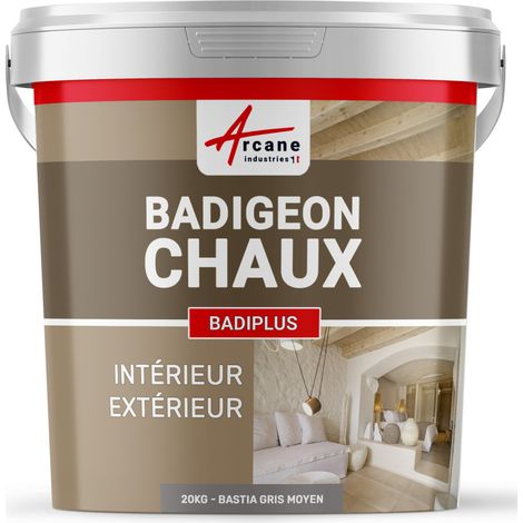 Badigeon à la chaux, décoration, intérieure et extérieur, maison : Badiplus - 20 kg (jusqu'à 100 m²) Bastia - Gris Moyen - ARCANE INDUSTRIES