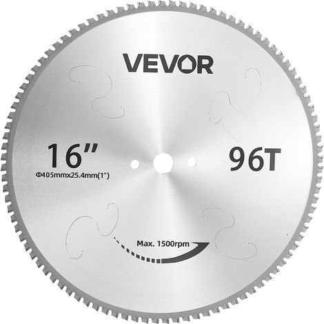 VEVOR Disco de Sierra Circular 406,4 mm 96 Dientes Hoja de Sierra Circular, para Cortar Metales, Compatible con Sierra Ingletadora, Bajo Ruido, Ranuras de Ventilación, Corte sin Rebabas, Acero Aleado (1/5)
