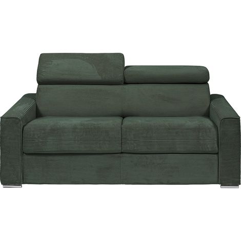 Divano letto 3 posti a ribalta Posto letto 140 cm Materasso 22 cm in Velluto a coste Verde - VIZIR (1/4)
