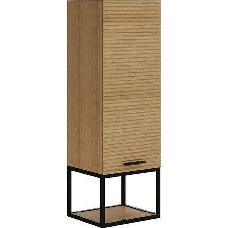 Colonne de salle de bain suspendue striée avec niche - Naturel clair - H104 cm - SARONE