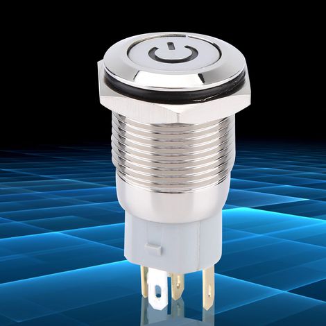 40 interrupteurs à bouton-poussoir métalliques autobloquants de 16 mm, tête plate, 24 V, avec voyant LED et 5 broches (bleu) (1/5)