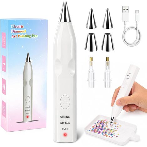 Électrique Stylo Diamond Painting, Diamond Painting Électrique Sans Fil Accessoires de Peinture Diamant, 3 Niveaux d'aspiration Réglables avec 4 têtes de Rechange, Outil de Peinture Diamant (1/5)