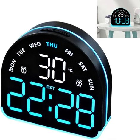 LED-Uhr mit Umgebungslicht, zwei Displays, Temperaturüberwachung, einstellbarer Helligkeit und multifunktionalem Wecker für Zuhause und Büro (1/5)