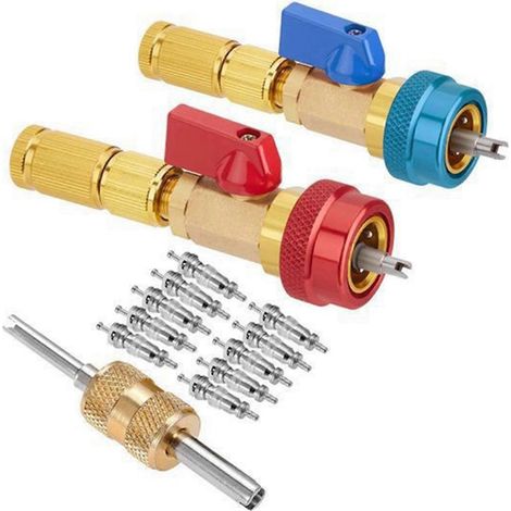 Kit d'outils pour le démontage des obus de vannes de climatisation automobile, outil d'installation et de démontage rapide R134A avec raccords de pression en laiton, construction robuste et réglable (1/4)