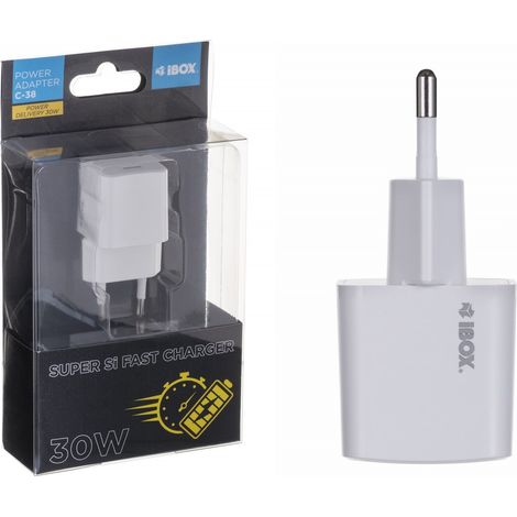 Cargador de pared iBOX C-38 USB-C PD de 30 W, color blanco (1/5)