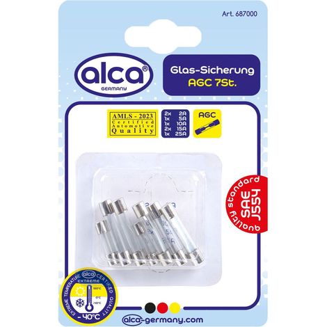 alca® Glas-Sicherungen Set  7St. Blister Feinsicherung gemischt 2x2 A 1x5A 1x10 A 2x15A 1x25A Nennspannung 32 Volt Auto Flink Sortiment Schnellschlag