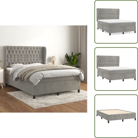 Boxspringbett mit Matratze Hellgrau 140x200 cm Samt - Samtbett - Boxspringbett - Doppelbett - Bettenrahmen - Luxusbett (1/5)