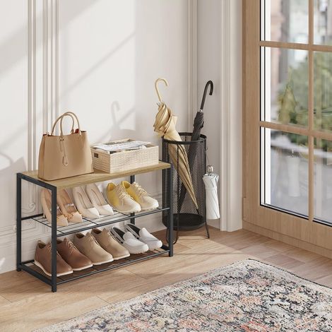 WOLTU Banco para Zapatos de Metal con Asiento de Madera Estante de Zapatos de 2 Niveles de 6 pares de Zapatos para Recibidor Entrada B (1/5)